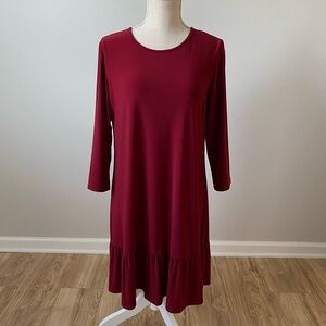 Long Sleeve Scoop Neck Dress Red